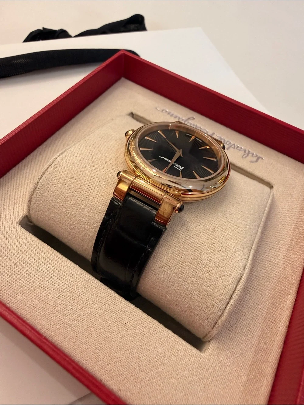 Salvatore Ferragamo Idillio SFYP01122 Black Croc Embossed 36mm Rose Gold Watch
